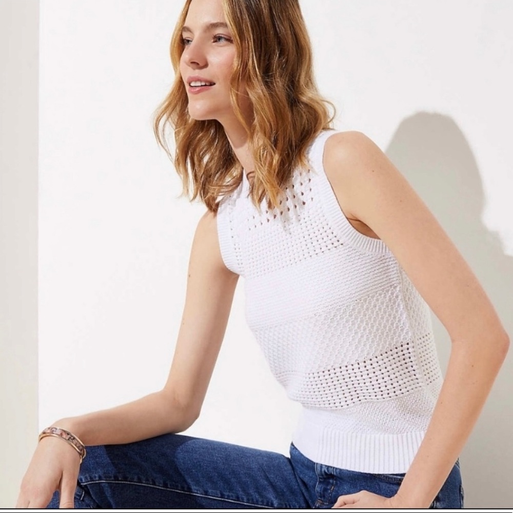 LOFT Mixed Stitch Sweater Tank XS Pink